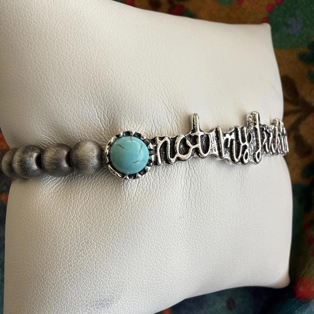 Not my First Rodeo Stretch Cowgirl Western Boho Navajo Pearl Silertone Bracelet - Picture 2 of 3
